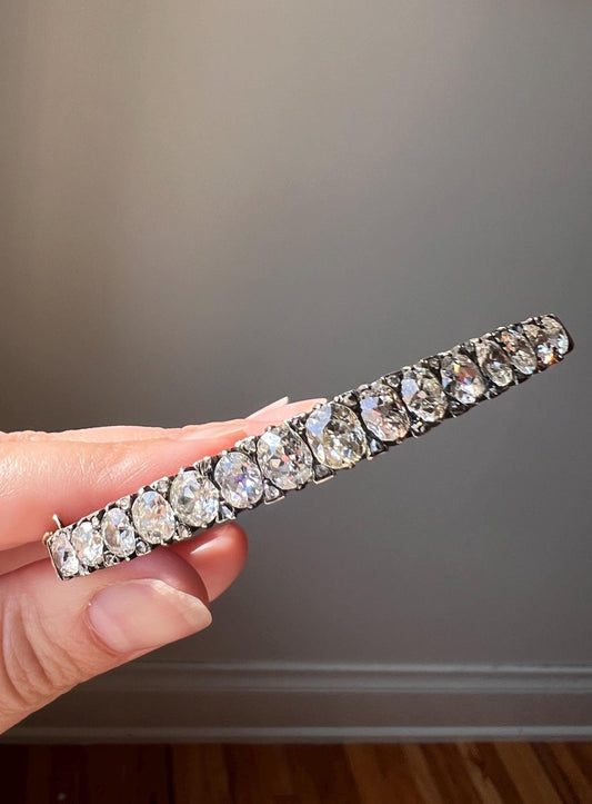 Amazing Antique 6 CARAT Old Mine Cut DIAMOND Encrusted Hinged Bangle Bracelet Rose Cut Spacers Gemset Prong Victorian Engrave Wriststack 6Ct