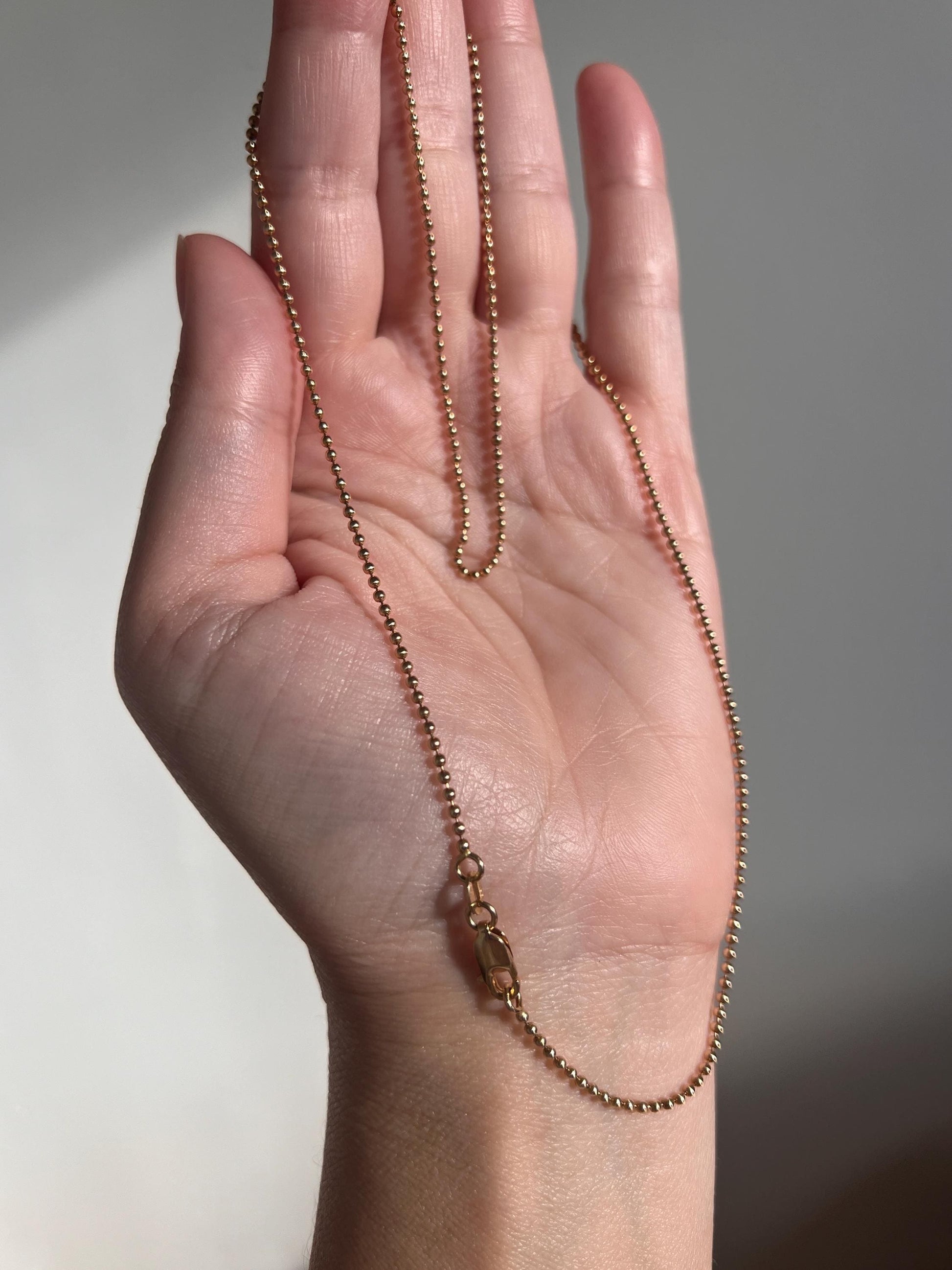 Vintage Mini Bead 14k Gold Pearls 20" Chain Necklace Solid Ball Rivet 5g Minimalist Layering Pendant Holder Shimmer Glow Neckmess Gift