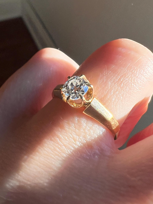 BEVELED Antique Eye Clean .6 Carat FIERY Old Mine Cut DIAMOND Solitaire Ring 18k Gold Engagement