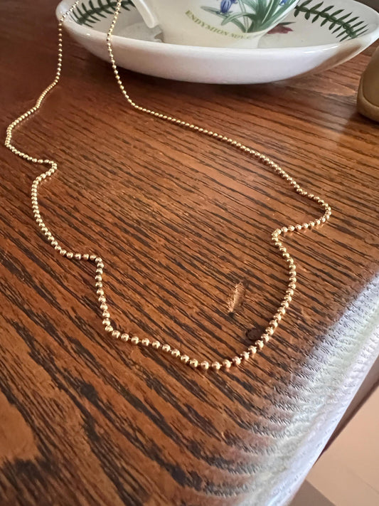 Vintage Mini Bead 14k Gold Pearls 20" Chain Necklace Solid Ball Rivet 5g Minimalist Layering Pendant Holder Shimmer Glow Neckmess Gift