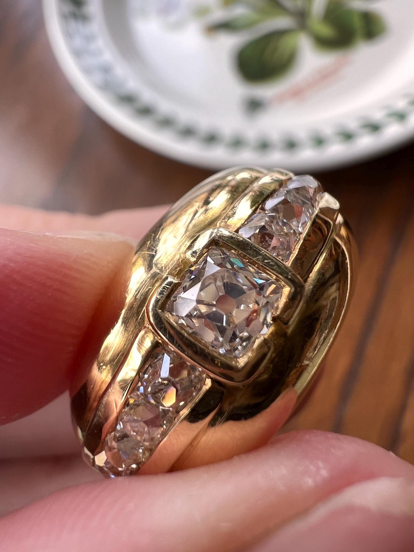 Chunky PERUZZI & Old Mine Cut Antique 1 Carat DIAMOND Gypsy Line Ring 9.6g 18k Gold HEAVY Vintage Setting Stacker 11mm Wide Band French OmC