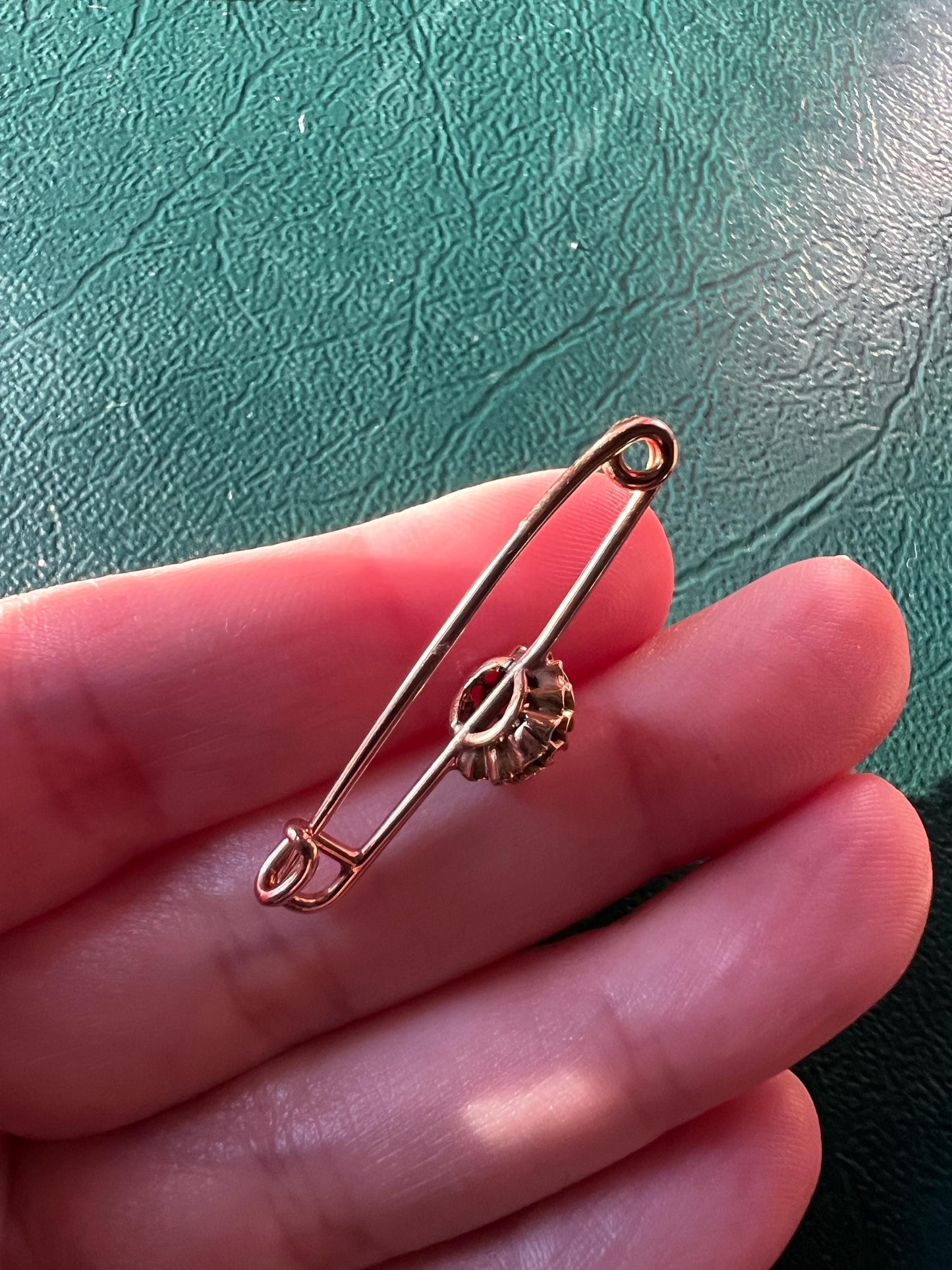 BUTTERCUP Rose Cut DIAMOND Solitaire Safety Pin Figural Large 14k Gold Victorian Georgian Pendant Charm Holder Chain Extender Parts Earring