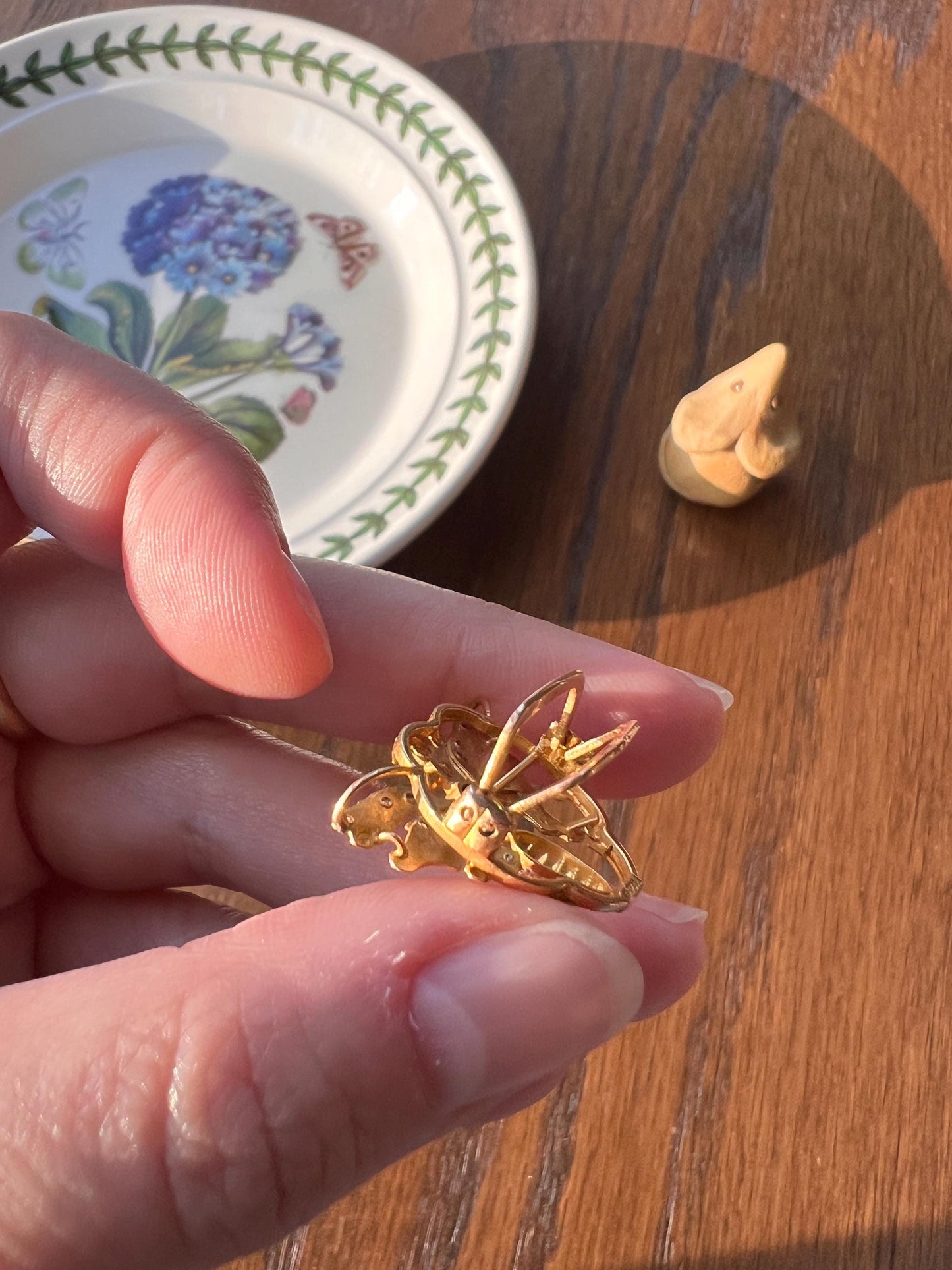 BUTTERFLY FRENCH Antique 18k Gold FIGURAL Slide Pendant Bracelet Charm Clip Victorian Belle Epoque Green Paste Emerald Pink Ruby Eyes