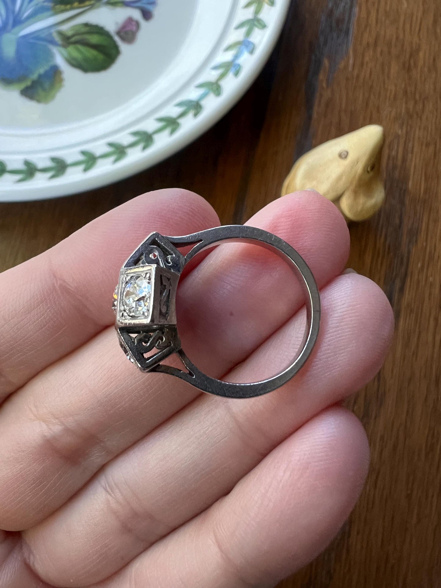 CRUCIFORM 1.6 Carat Old Mine Cut DIAMOND Ring French Antique EDWARDIAN Era Platinum Five Stone Geometric Romantic Gift Tall Stacker OmC