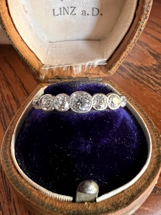 SEVEN Stone Half Hoop Antique 1.2 Ctw Old Mine Transitional Cut DIAMOND Bezel Set Band Ring 18k Gold