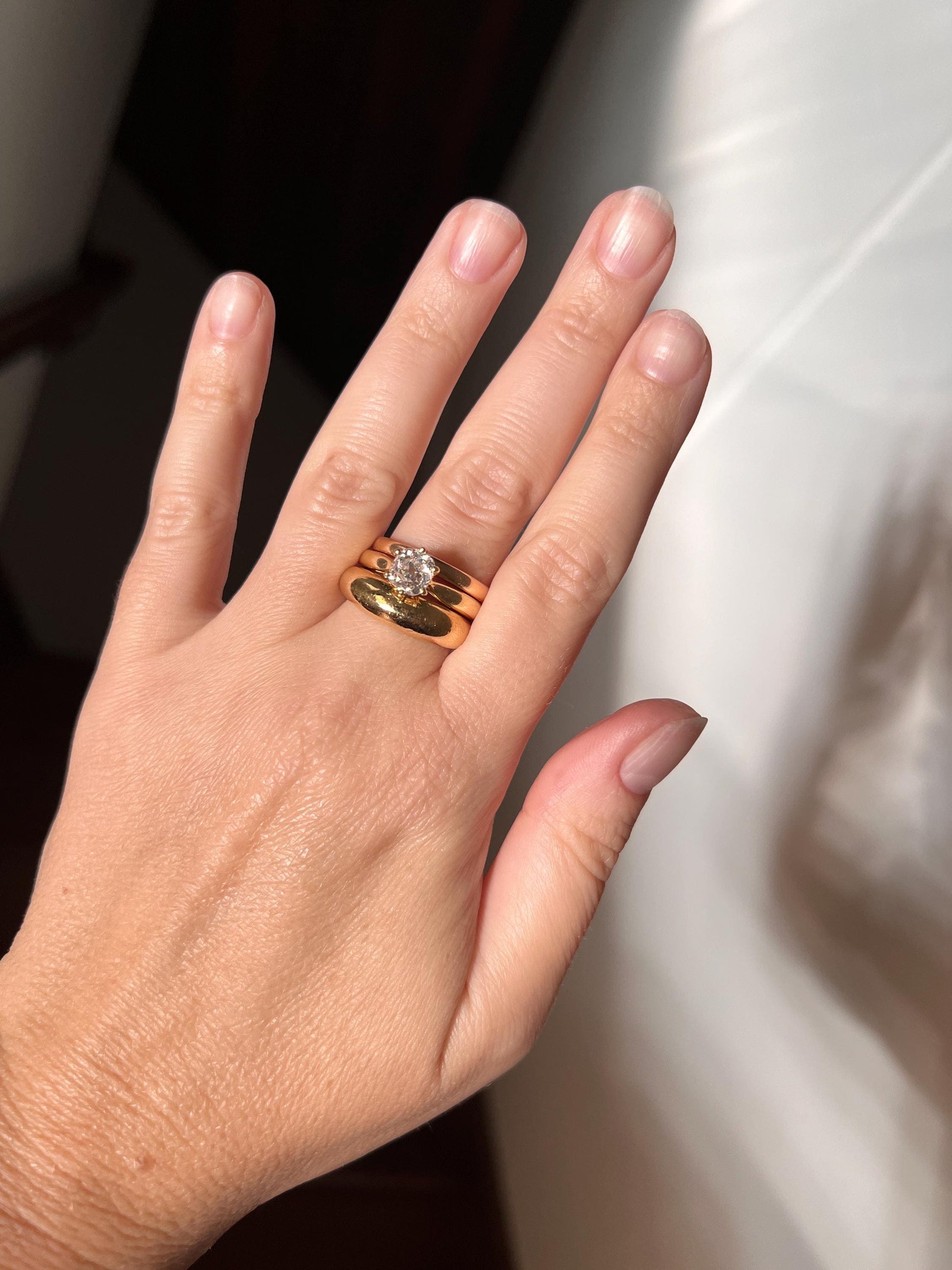 DATED Mid Century Vintage Ring French 18k Gold 2.5mm Wide Comfort Fit Band Stacker Shimmer Buttery Glow Retro Unique Gift Minimalist Nov. 28