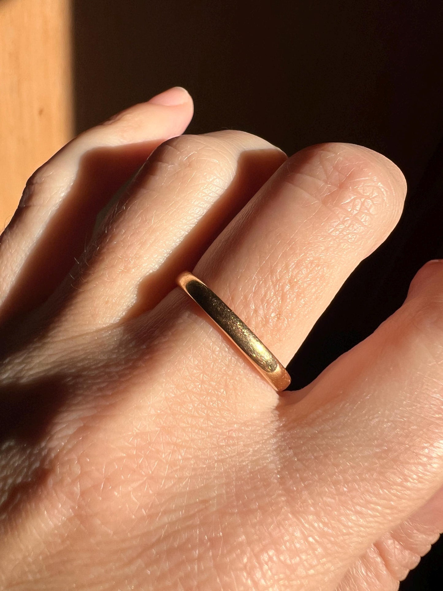 DATED Mid Century Vintage Ring French 18k Gold 2.5mm Wide Comfort Fit Band Stacker Shimmer Buttery Glow Retro Unique Gift Minimalist Nov. 28