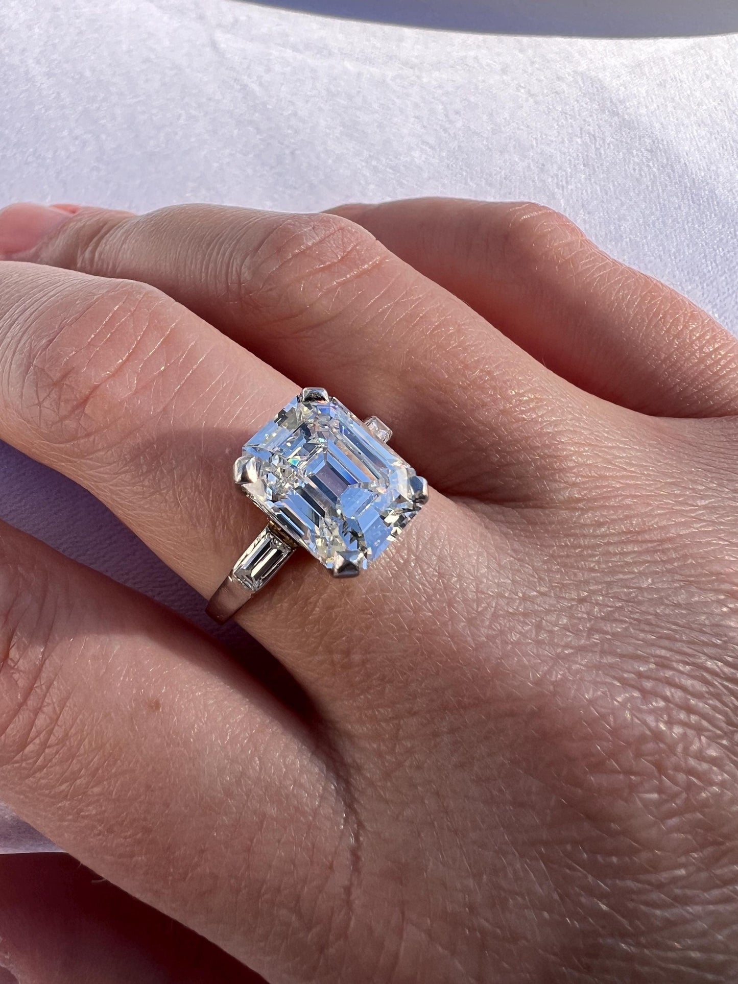 Exceptional Eye CLEAN 4 Carat Emerald Cut DIAMOND Solitaire Ring French PLATINUM Baguette Accents Vintage to Art Deco Retro Era w/ Cert Rare