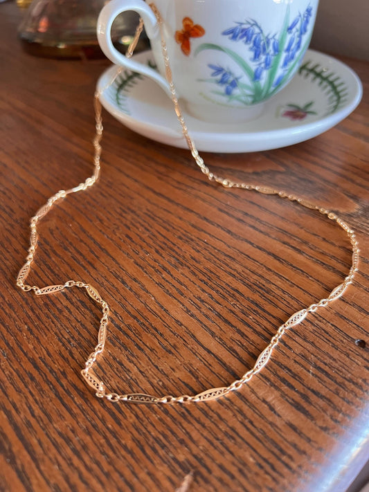 Fancy Link Squiggle Diamond French Art Deco Antique Long 23" 18k Gold Necklace Drapery Chain Collar Gift Bridal Something Old Belle Epoque
