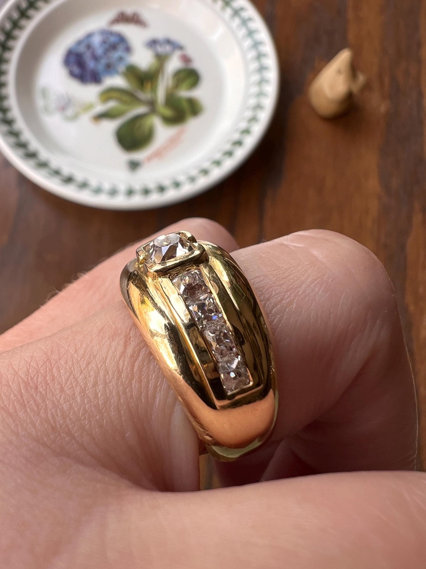 Chunky PERUZZI & Old Mine Cut Antique 1 Carat DIAMOND Gypsy Line Ring 9.6g 18k Gold HEAVY Vintage Setting Stacker 11mm Wide Band French OmC