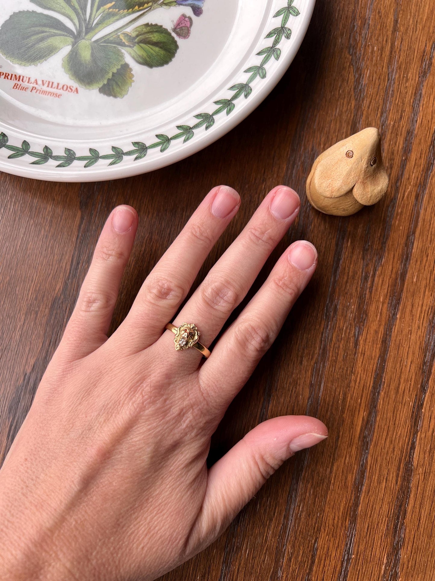 LION Antique Old Mine Cut Diamond Red Ruby Eyes Figural Animal Head Ring French Victorian 18k Gold Solid Stacker Band Unique Gift Unisex Man