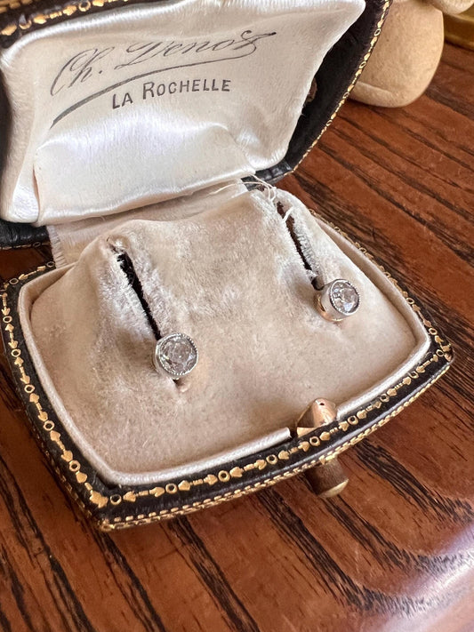 Timeless .5 Carat Tdw Old Mine Cut DIAMOND Bezel Set Stud Screw Back Earrings French Antique 18k Gold Romantic Holiday Gift .5Ctw OMC Studs