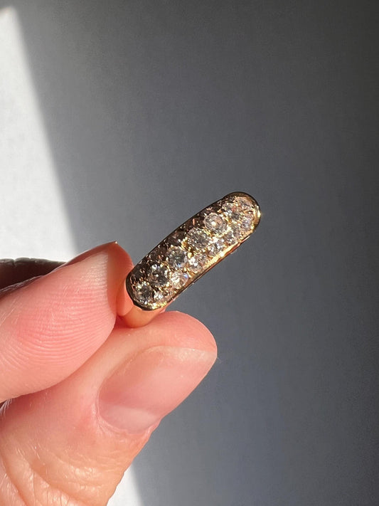 Domed Pave .6 Carat DIAMOND Vintage Band Ring French 18k Gold Solid Retro Stacker Geometric Encrusted Sparkle VTG Gift Stackable Right Hand