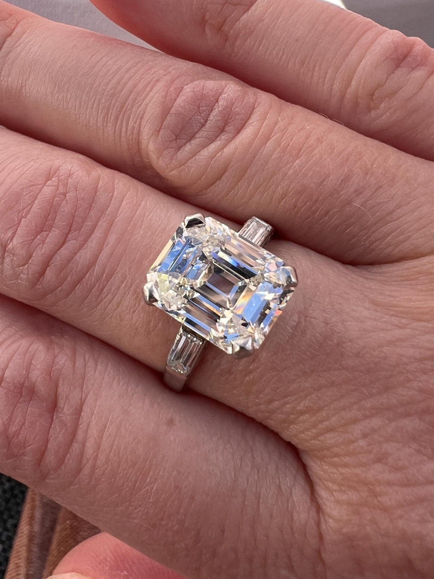 Exceptional Eye CLEAN 4 Carat Emerald Cut DIAMOND Solitaire Ring French PLATINUM Baguette Accents Vintage to Art Deco Retro Era w/ Cert Rare