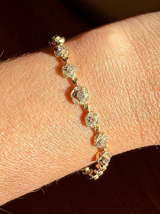 Antique 3.2 CARAT Old Mine Cut DIAMOND Daisy Cluster Link Bracelet 18k Gold French Vintage to Antique
