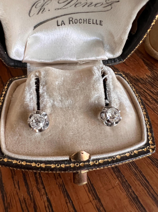 Timeless .5 Carat Tdw Old Mine Cut DIAMOND Prong Stud Earrings French Antique 18k Gold Romantic Holiday Gift .5Ctw Earstack Belle Epoque OMC