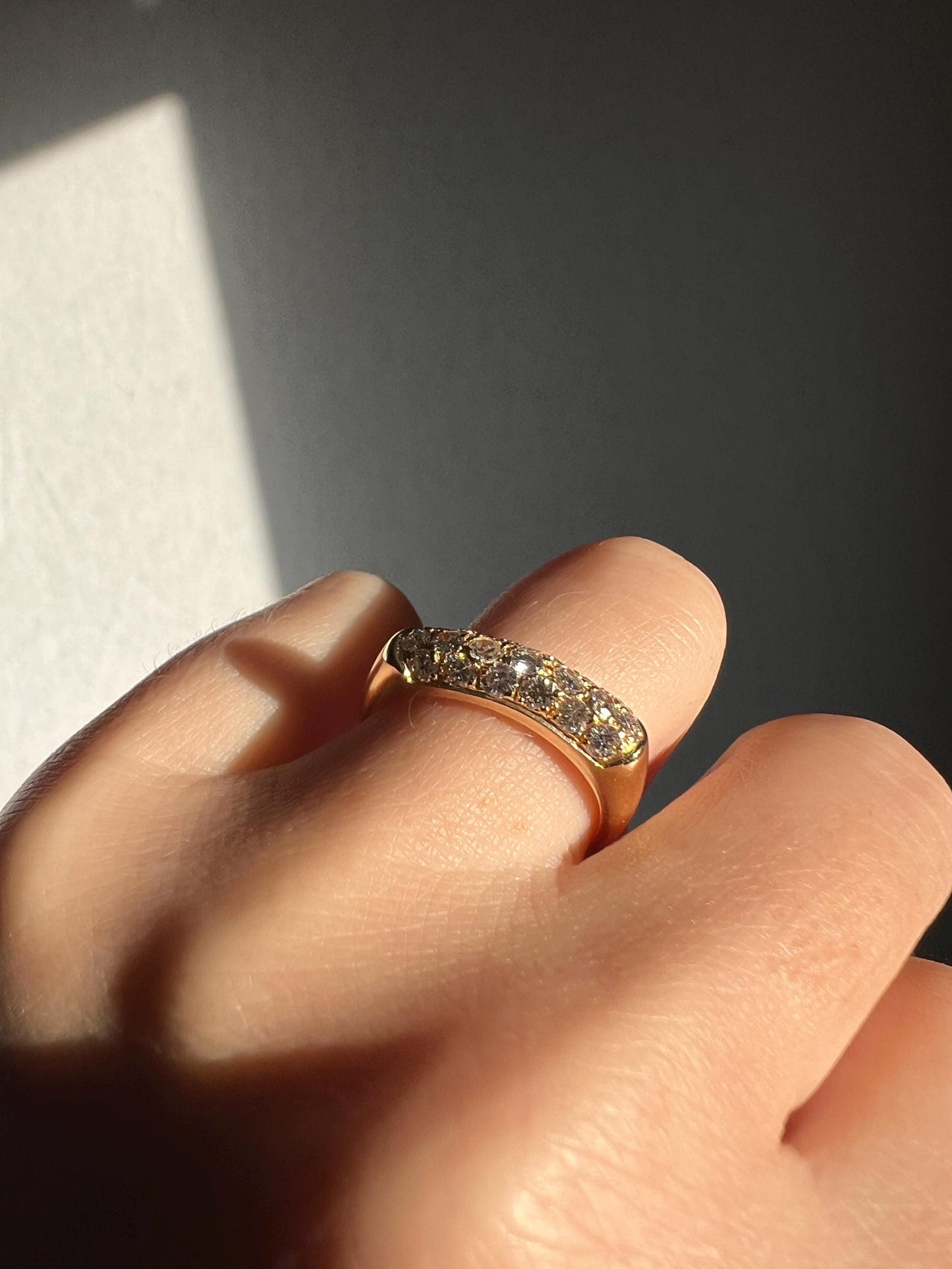 Domed Pave .6 Carat DIAMOND Vintage Band Ring French 18k Gold Solid Retro Stacker Geometric Encrusted Sparkle VTG Gift Stackable Right Hand