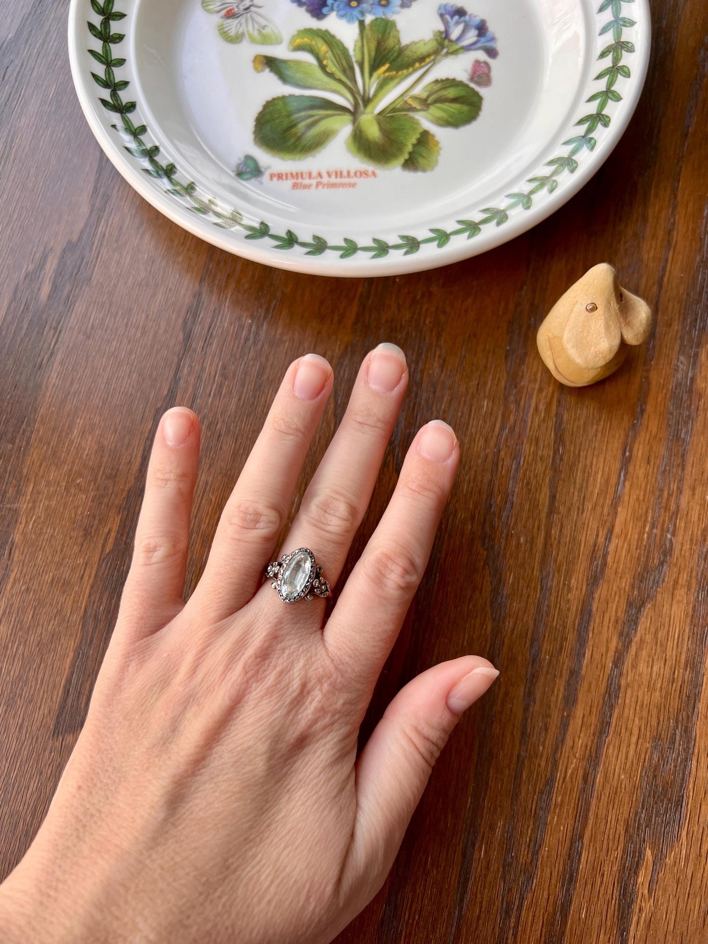 Rare VICTORIAN Foiled AQUAMARINE Rose Cut DIAMOND Halo Floral Ring 18k Gold Silver Pale Blue French Antique Stacker Romantic Gift Ring Butt