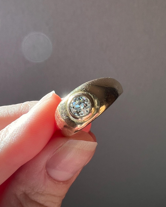 HEAVY .7 Carat Antique Eye Clean Old Mine Cut DIAMOND French Vintage 10g 18k Gold Gypsy Band Ring Solitaire Gift Stacker Unisex Man Ring