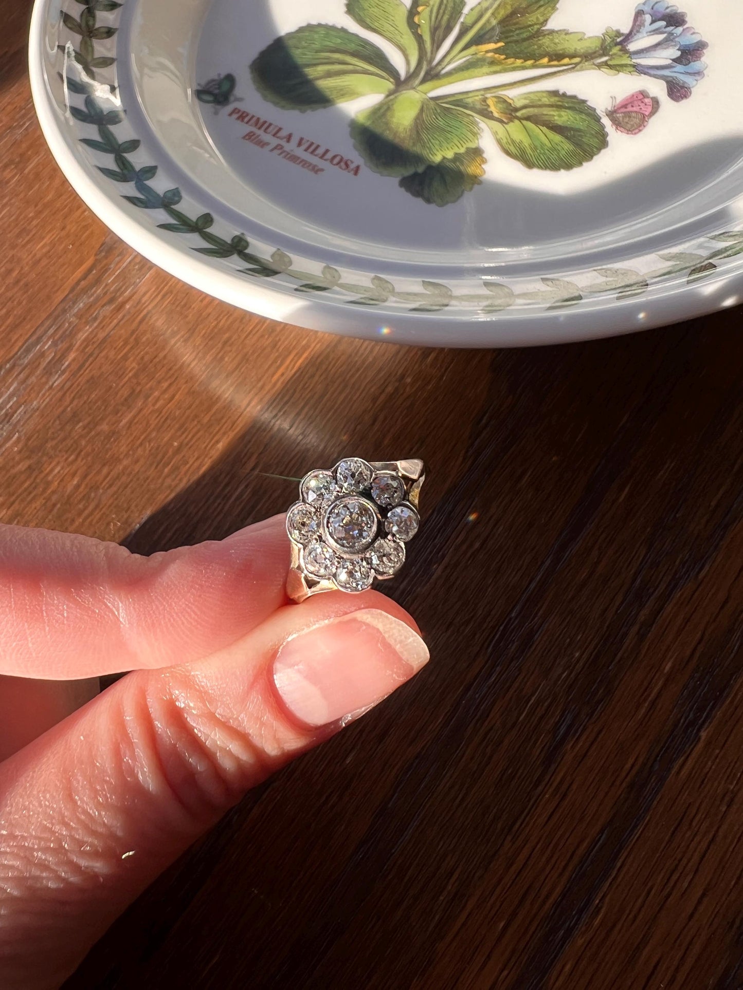 Antique Bezel Set Daisy CLUSTER Ring 1.2 CARAT Old Mine Cut DIAMOND Halo 14k Gold Stacker Victorian Edwardian Romantic Gift 1.2Ctw OmC Round