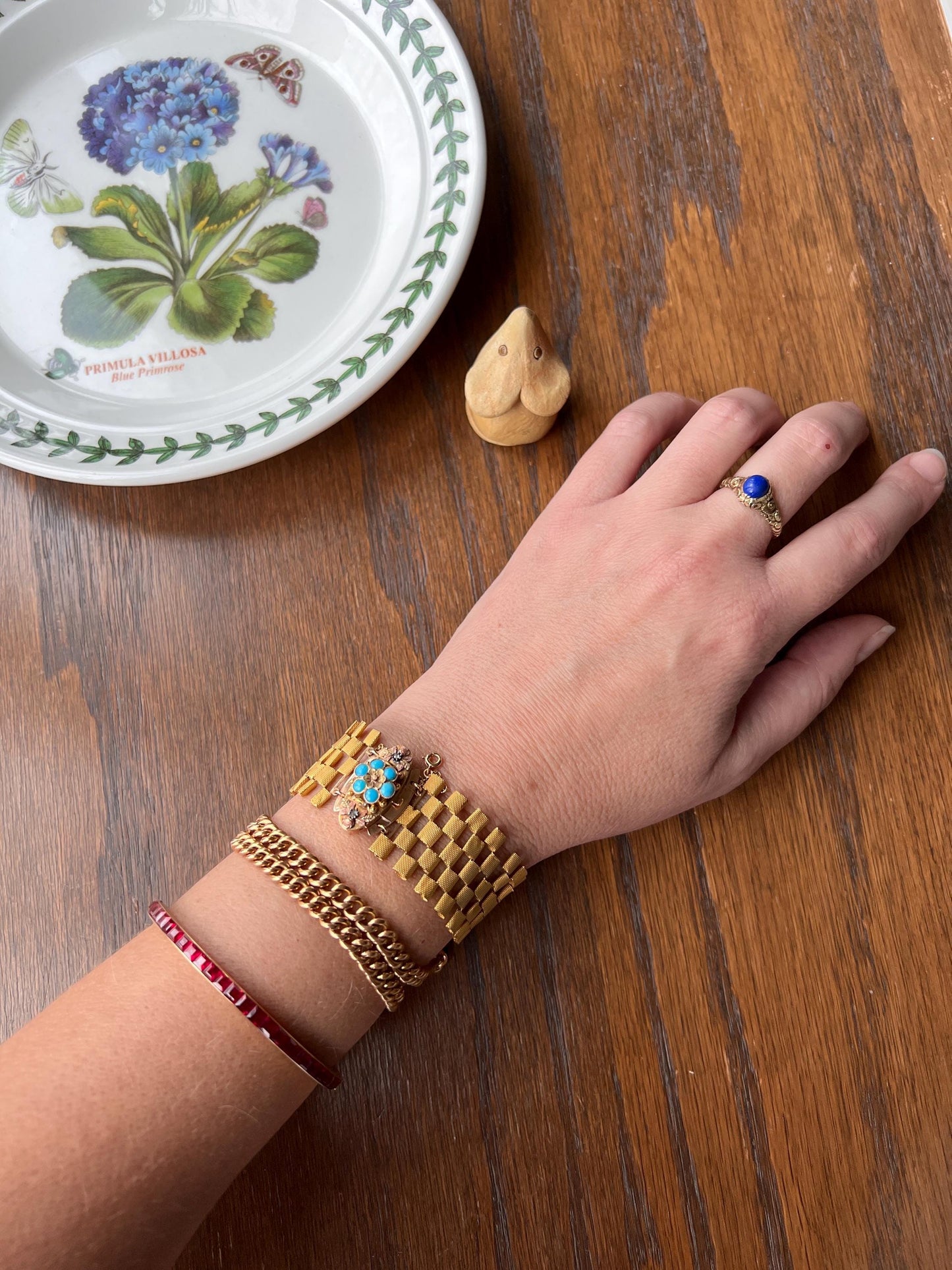 Special French ANTIQUE Victorian 18k Gold Cuff Bracelet Curved Mesh Link One of a Kind Floral Tricolor Gold Rose Cut Diamond Turquoise Clasp