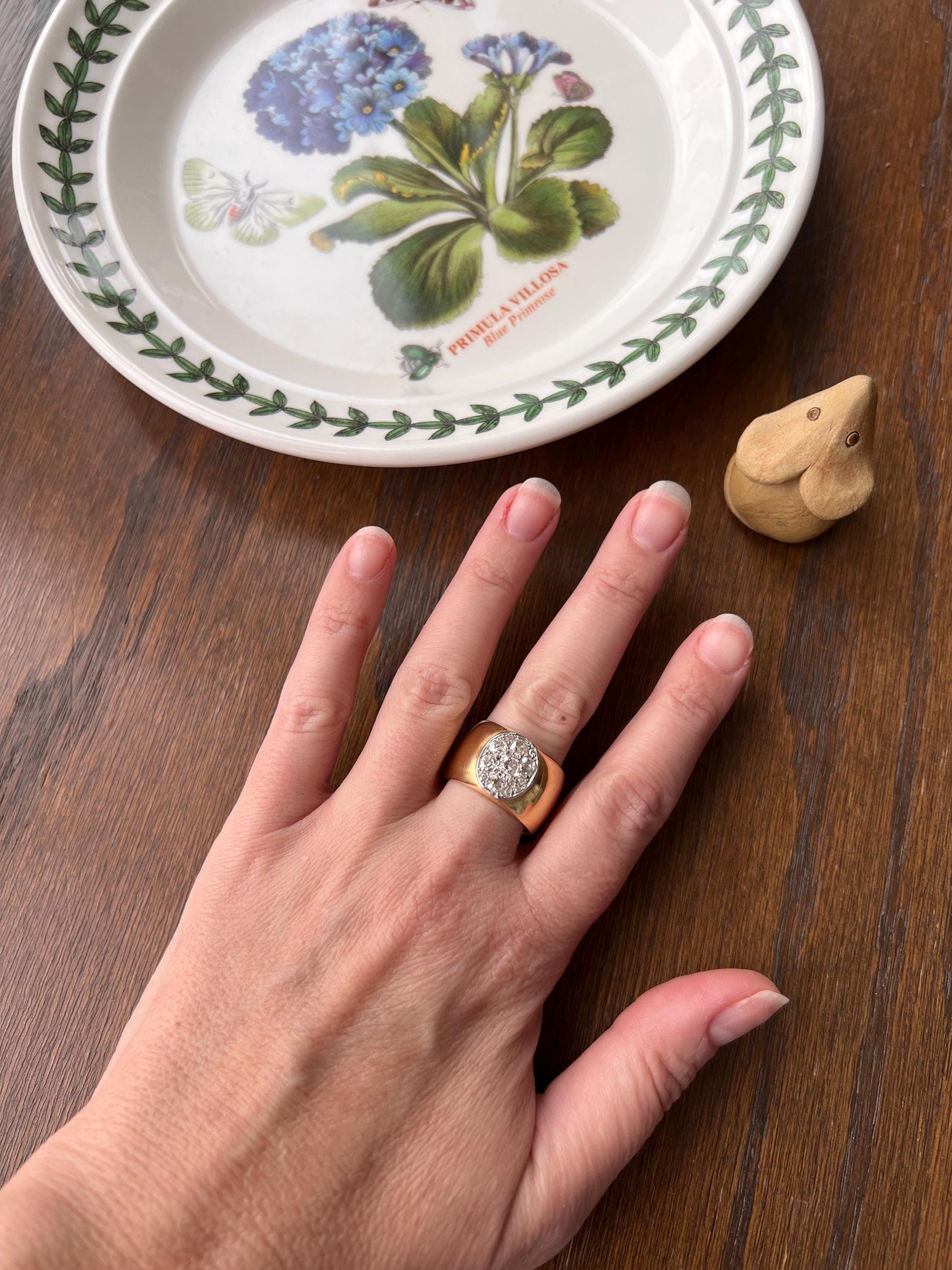 HEAVY 20g 18k Gold Antique CHUNKY 13mm Wide Cigar Band 1.5 CARAT Old Mine Cut DiAMONDS Ring French Cobblestone Cluster Ring Oval Signet OmC