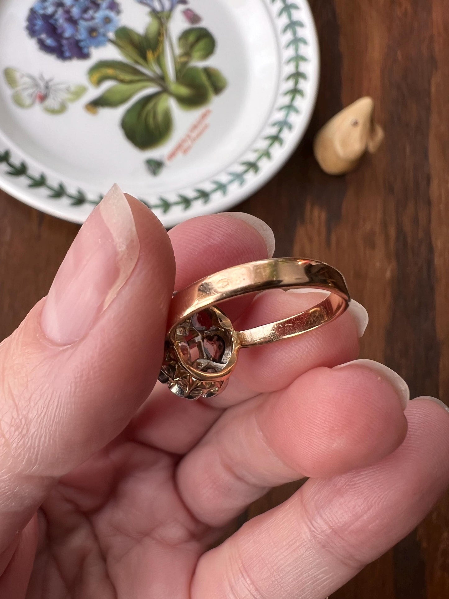 Antique Pale Yellow Center 1.75 Carat Rose Table Old Mine Cut DIAMOND Halo Cluster Ring 18k Gold Dainty Romantic Gift Daisy Stacker OMC