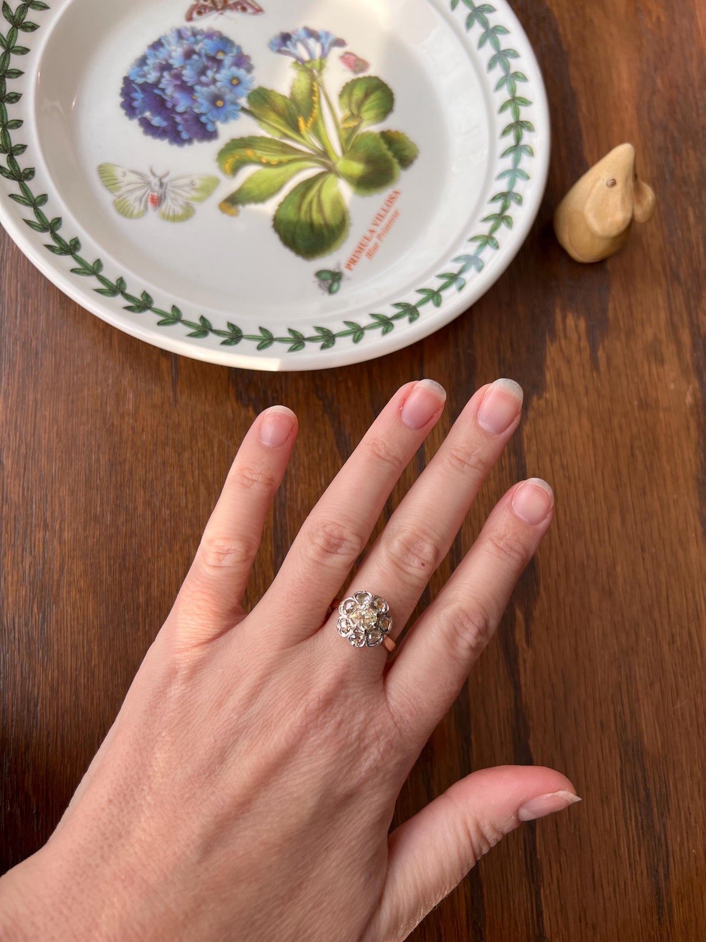 Antique Pale Yellow Center 1.75 Carat Rose Table Old Mine Cut DIAMOND Halo Cluster Ring 18k Gold Dainty Romantic Gift Daisy Stacker OMC