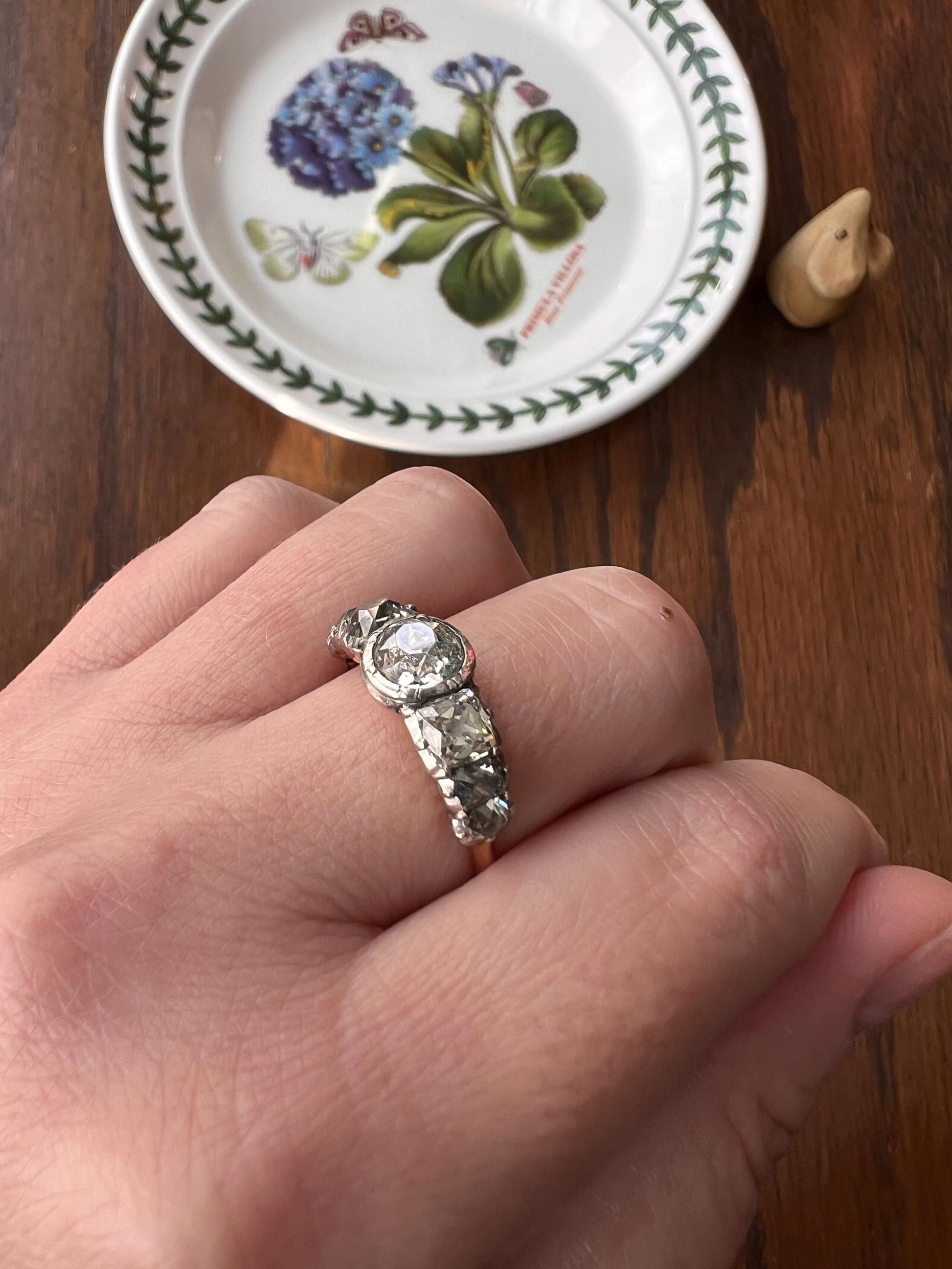 Chunky Domed Peruzzi Old Mine Cut DIAMOND Antique Seven Stone HALF HOOP 18k Gold Ring Band Stacker Gift Silver Collet Georgian Victorian