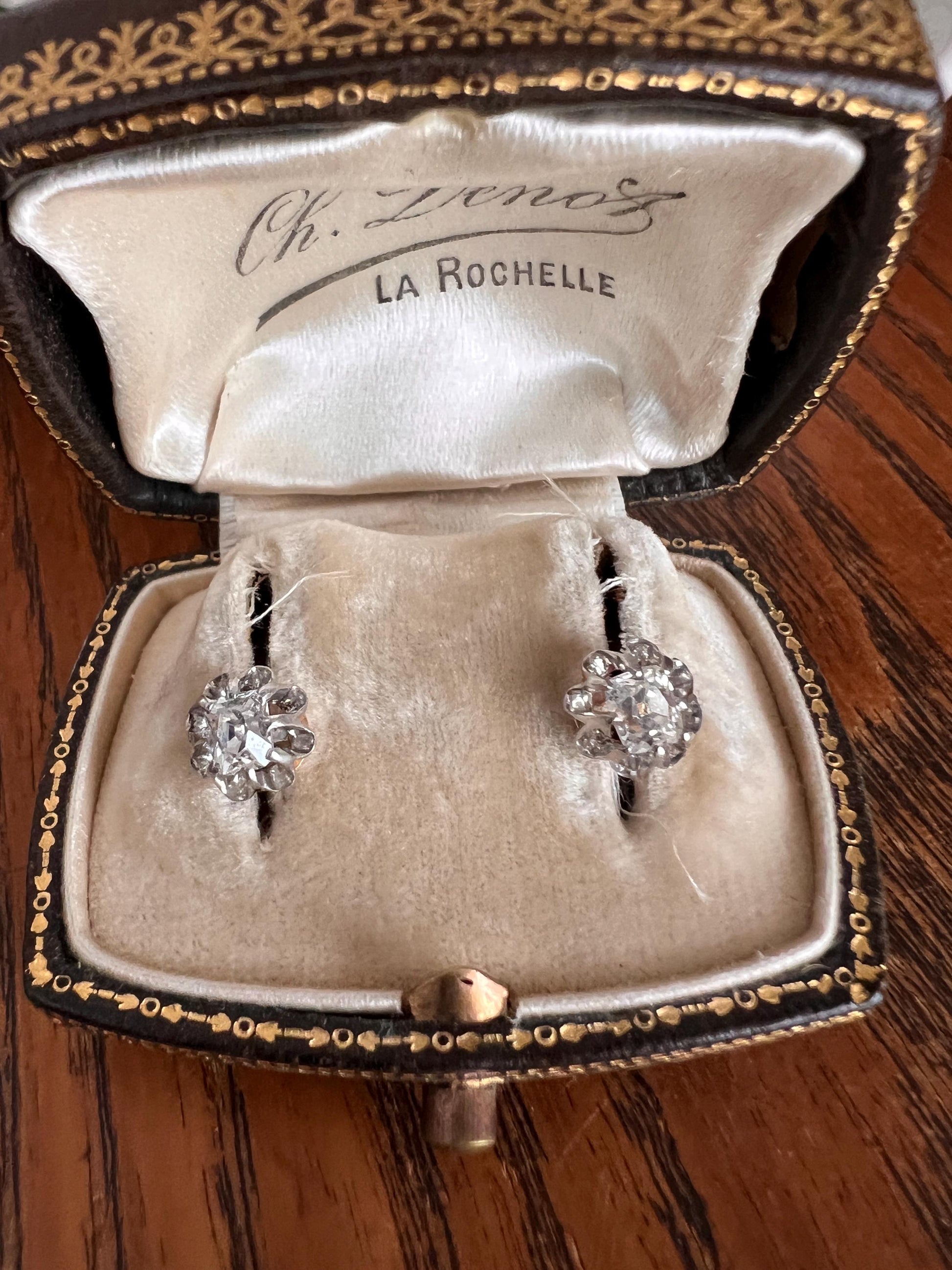 Antique .6 Carat Tdw Elongated Old Mine Cut DIAMOND Prong Stud Earrings French 18k Gold Romantic Holiday Gift .6Ct Earstack Belle Epoque OMC