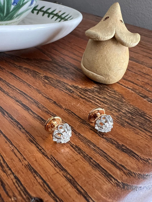 Antique .6 Carat Tdw Elongated Old Mine Cut DIAMOND Prong Stud Earrings French 18k Gold Romantic Holiday Gift .6Ct Earstack Belle Epoque OMC