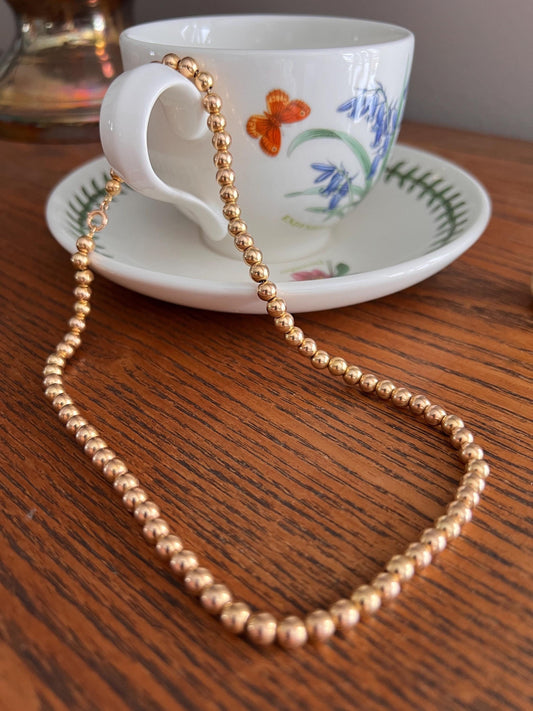 Uniform French Vintage to Antique 23.2g 18k GOLD Pearl Solid Traditional Marseille Necklace Smaller Beads Choker Collar Chain Rare Neckmess