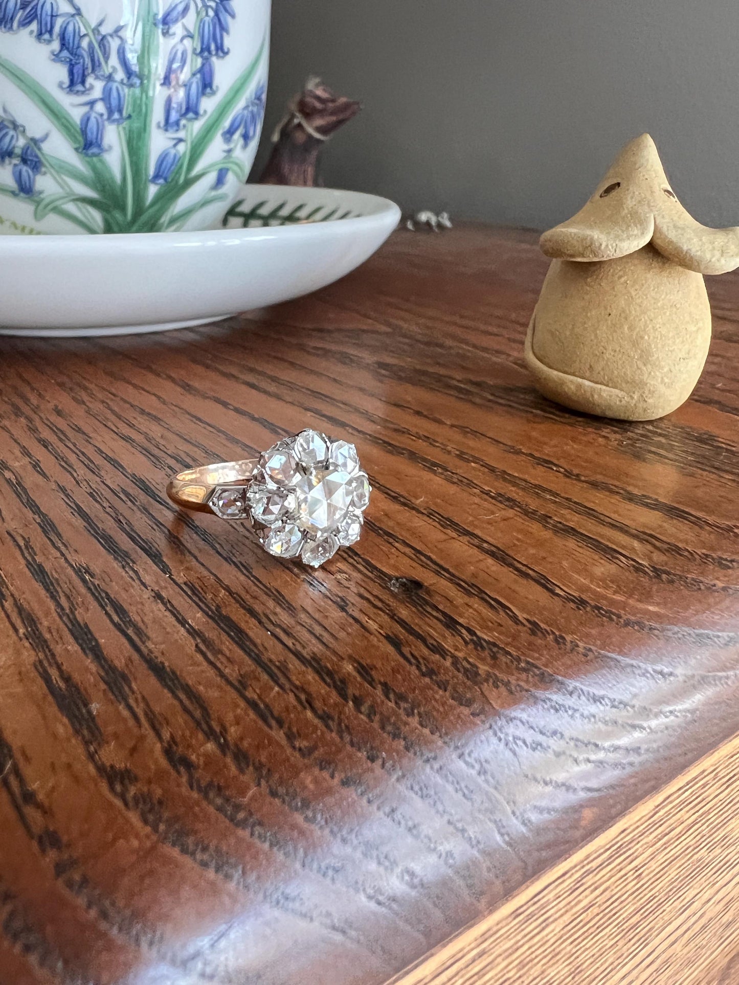 ANTIQUE 1.3 CARAT Rose Cut DIAMOND Clear Disco Daisy Cluster Ring French Victorian Era 18k Gold Platinum Stacker Romantic Gift Belle Epoque