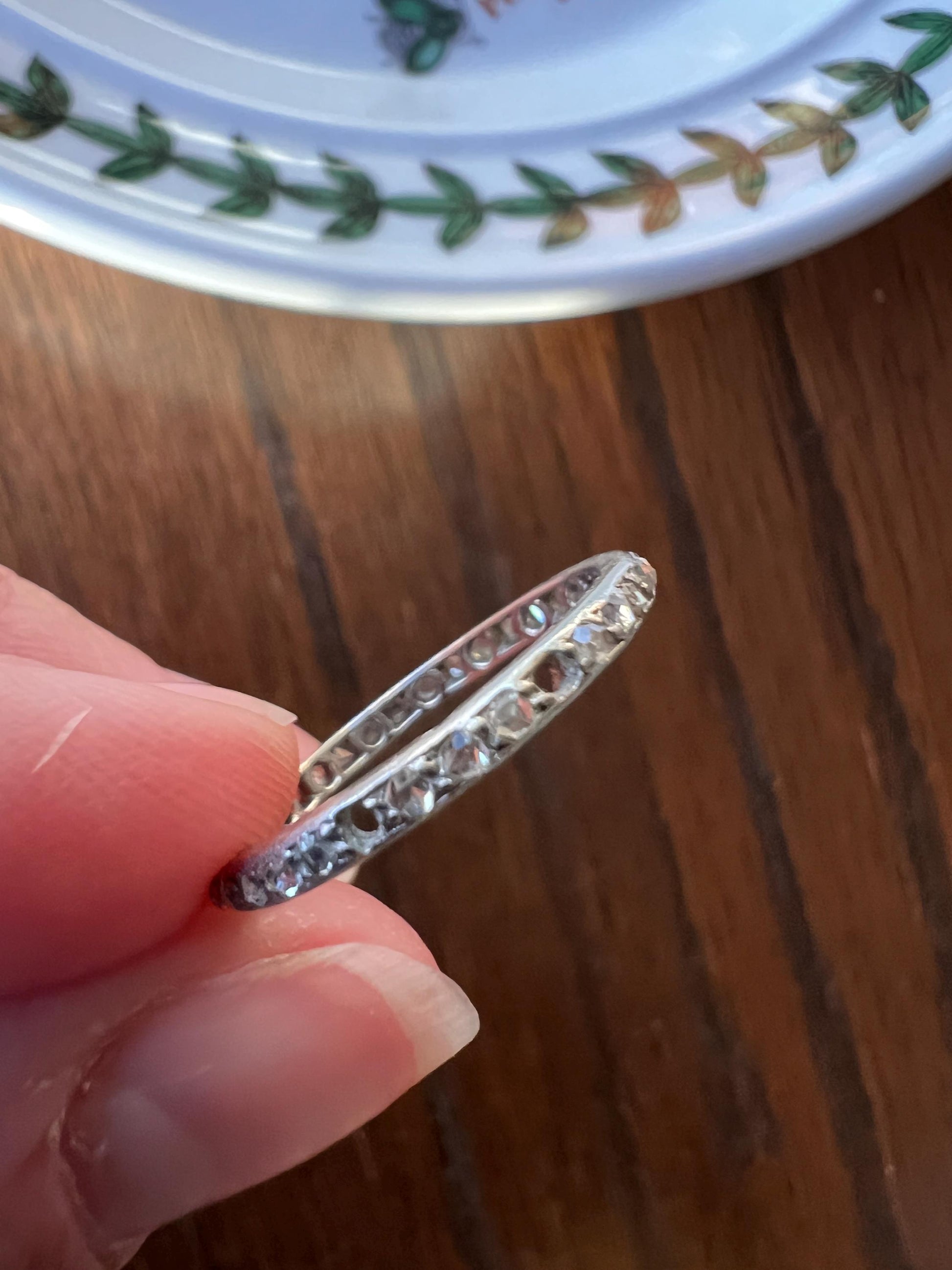 French ANTIQUE Rose Cut DIAMOND Full Eternity Band PLATINUM Ring Dainty Skinny Stacker Romantic Gift Belle Epoque Edwardian Victorian