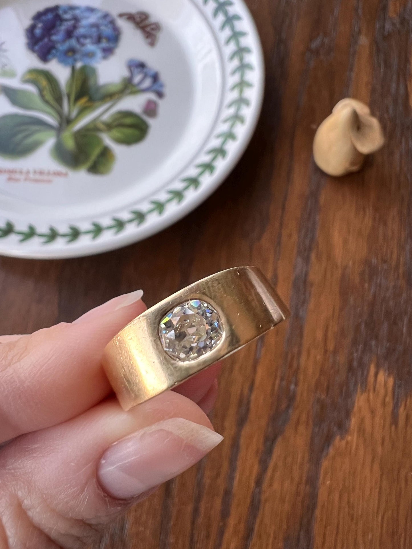 HEAVY .8 Carat Antique Eye Clean Old Mine Cut DIAMOND French Vintage 13g 18k Gold Gypsy Band Ring Solitaire Gift Stacker Chunky Unisex Man