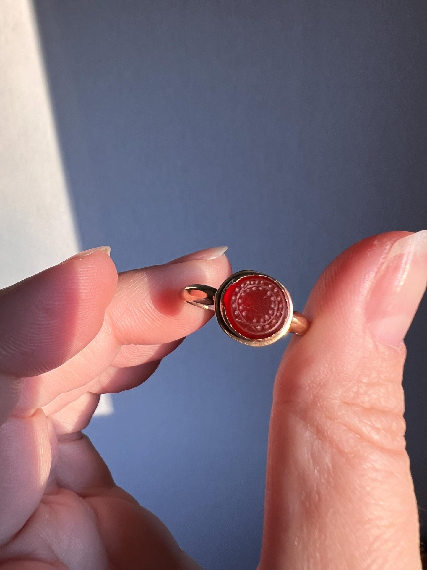 WREATH Laurel Garland Carnelian Intaglio Wax Seal Signet Ring 18k Gold French Antique Victorian Figural Engraved Christmas Holiday Gift