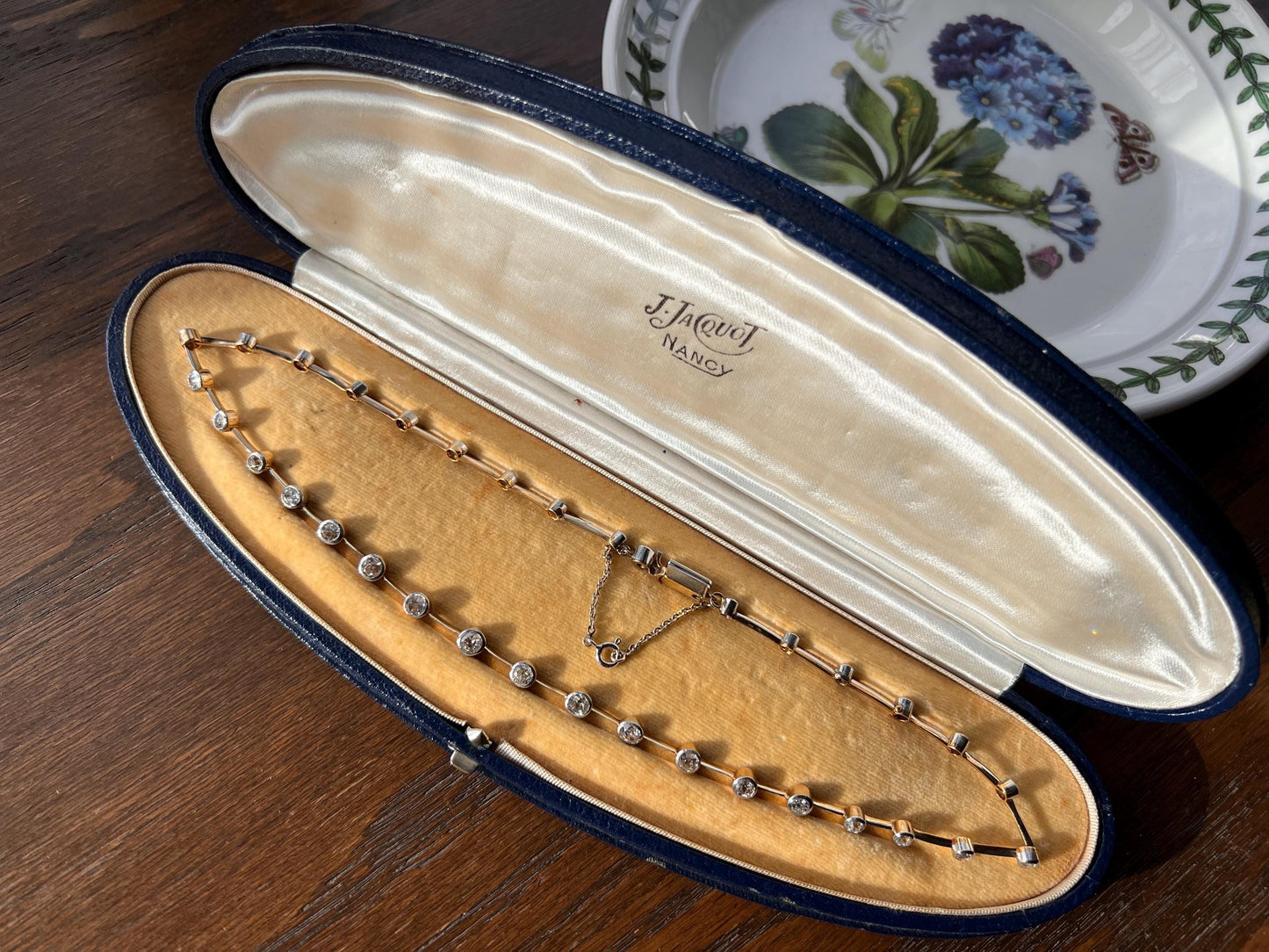 Antique 6.1 CARATS Old Mine Cut DIAMOND Riviera NECKLACE Boxed Choker Chain French 18k Gold Chunky Bar & Bezel Art Deco Collar Riviere 6Ctw