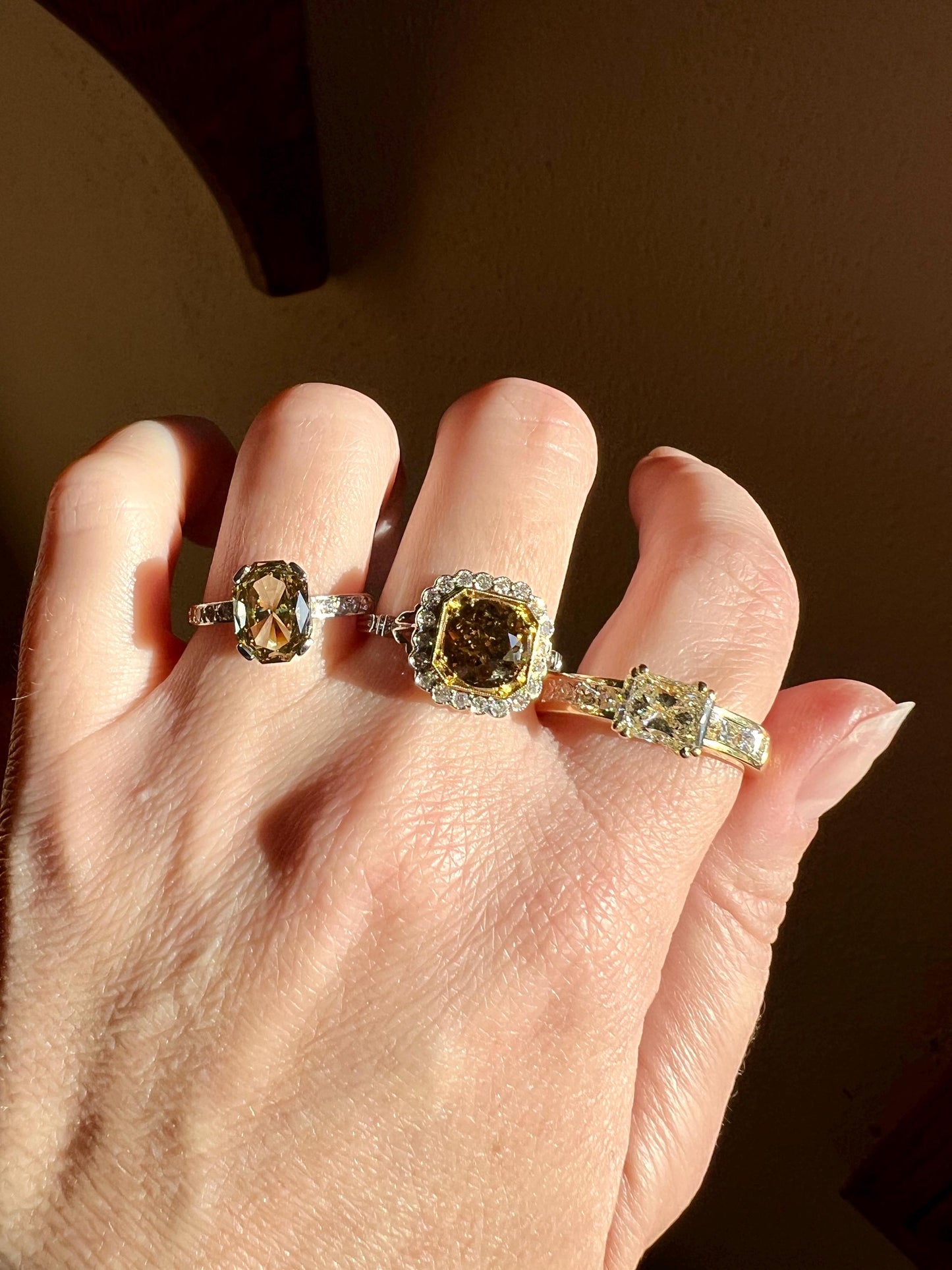 Edwardian 2.3 Carat Tdw Antique Fancy BROWN Yellow Old European Cut DIAMOND Halo Ring Platinum 18k Gold Ornate Stacker Scalloped Cognac OeC