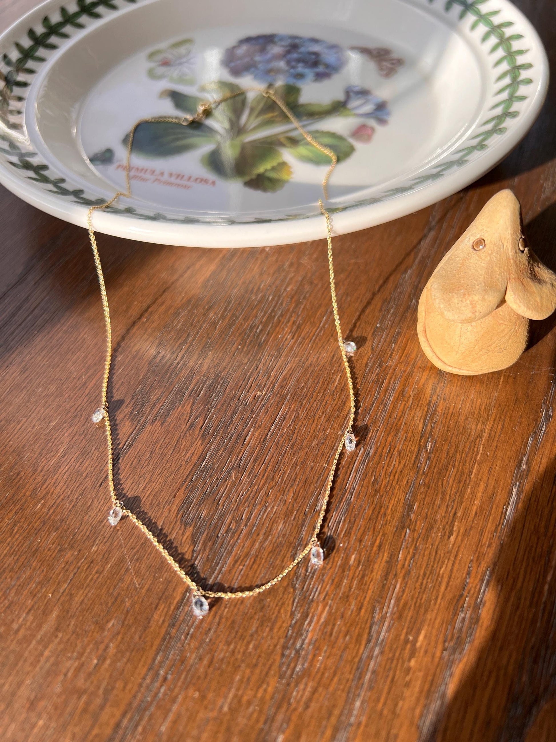 Vintage 1.2 Carat BRIOLLETTE Diamonds Multi Drop Necklace 14k Gold Chain Faceted Teardrops Dangle Pendants 3D Rose Cuts Dainty Romantic Gift