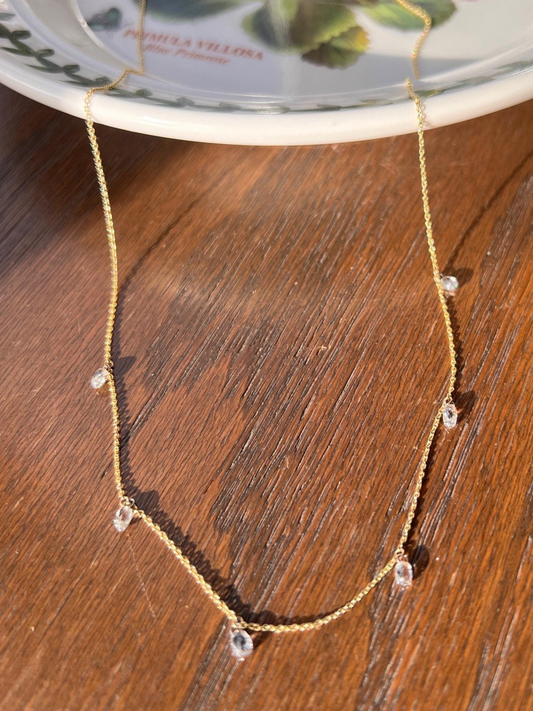 Vintage 1.2 Carat BRIOLETTE Diamonds Multi Drop Necklace 14k Gold Chain Faceted 3D Dangle Pendants