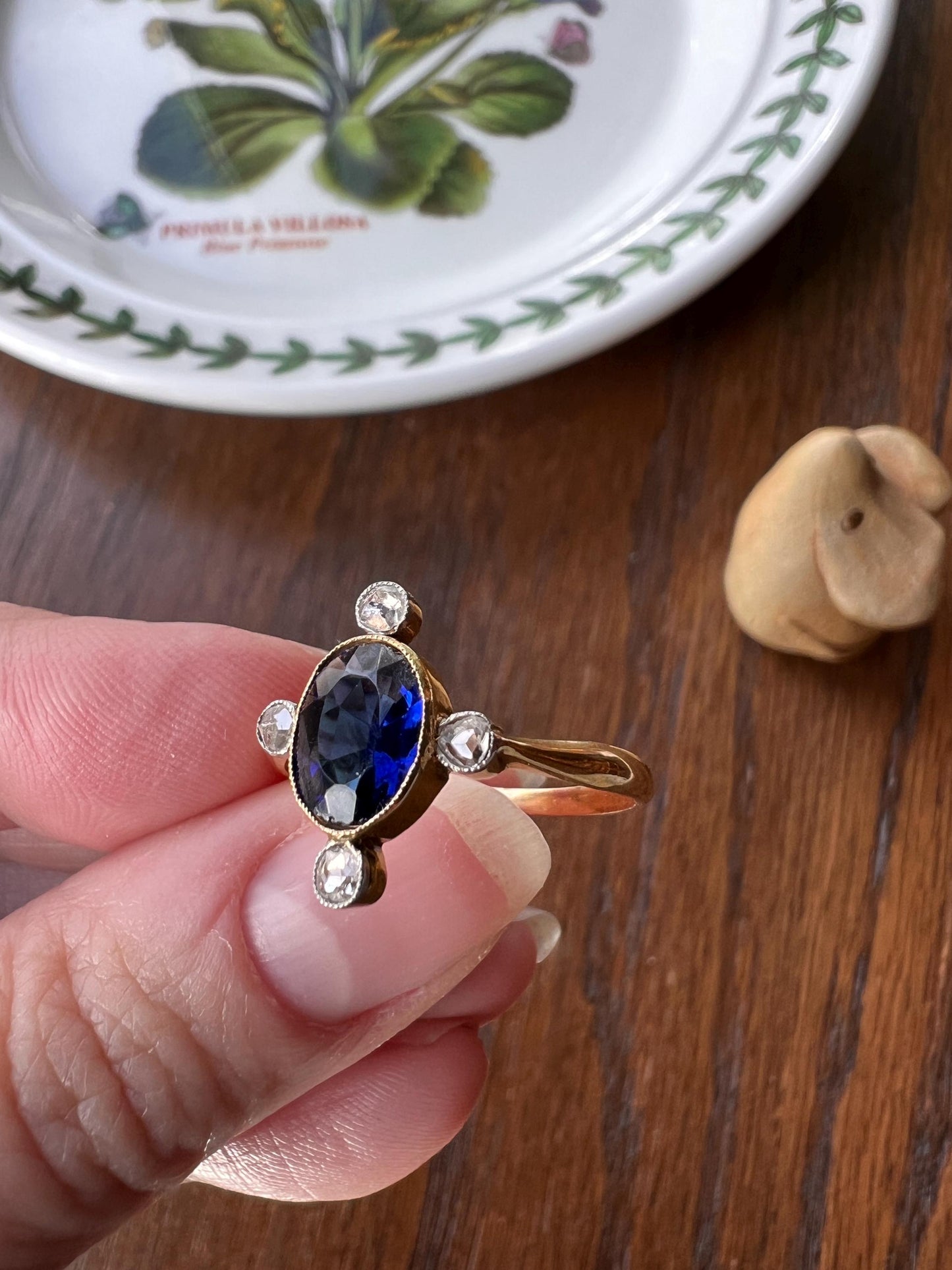 Cruciform Blue Paste Sapphire Rose Cut DIAMOND Antique Victorian Ring French 18k Gold Solid Stacker Romantic Gift Oval Five Stone Sparkle