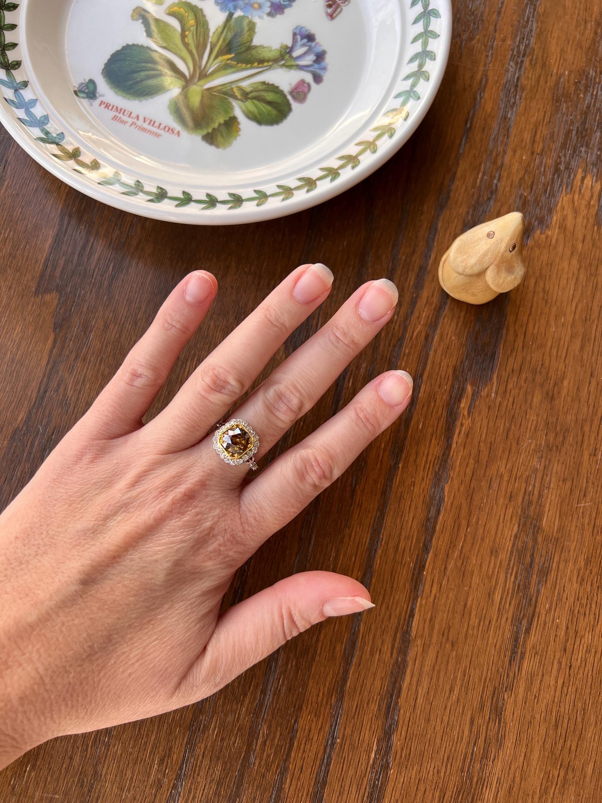 Edwardian 2.3 Carat Tdw Antique Fancy BROWN Yellow Old European Cut DIAMOND Halo Ring Platinum 18k Gold Ornate Stacker Scalloped Cognac OeC