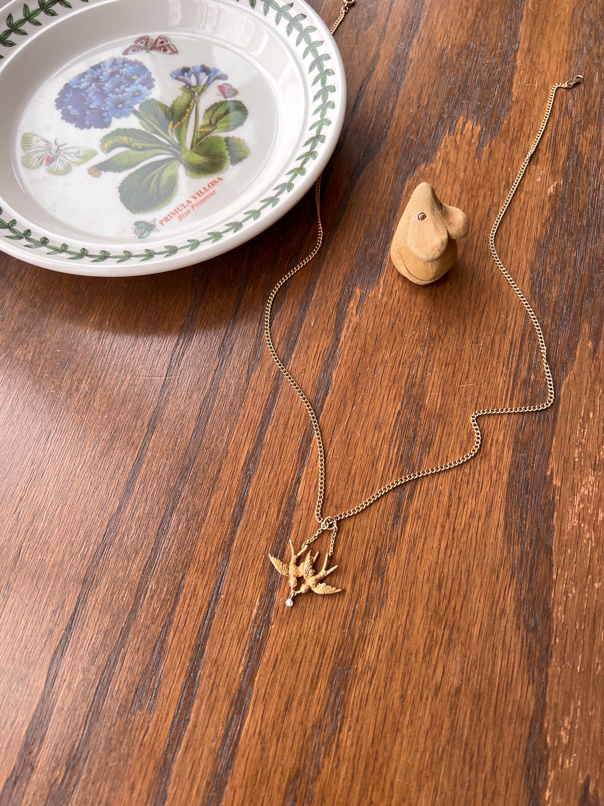 Two BIRD Swallows French Antique 18k Gold Victorian Art Nouveau Pendant Pearl Dangle Ruby Eyes Figural Animal Jewelry Romantic Gift Unique