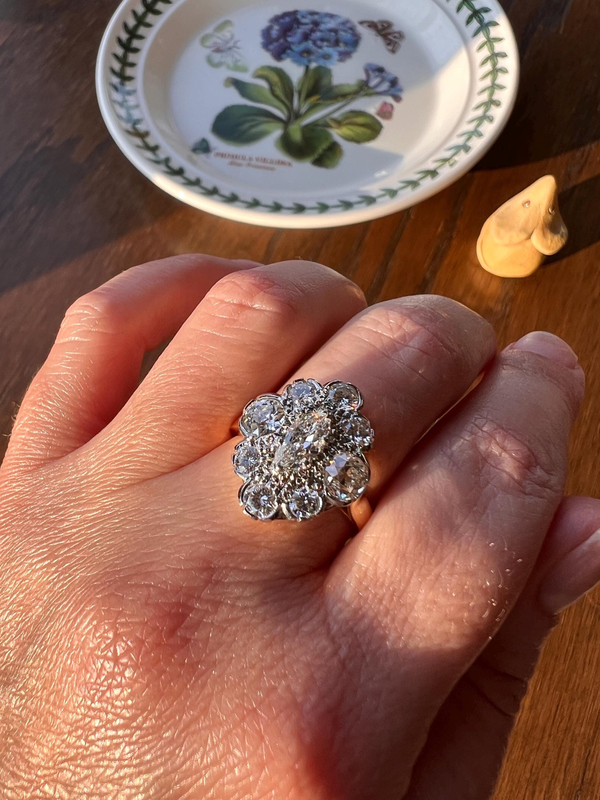 MARQUISE Antique Old Mine Cut 2.4 Carat DIAMOND Daisy Cluster Ring Eye Clean Fiery Vintage Brilliant Halo NineStone Stacker 18k Gold French