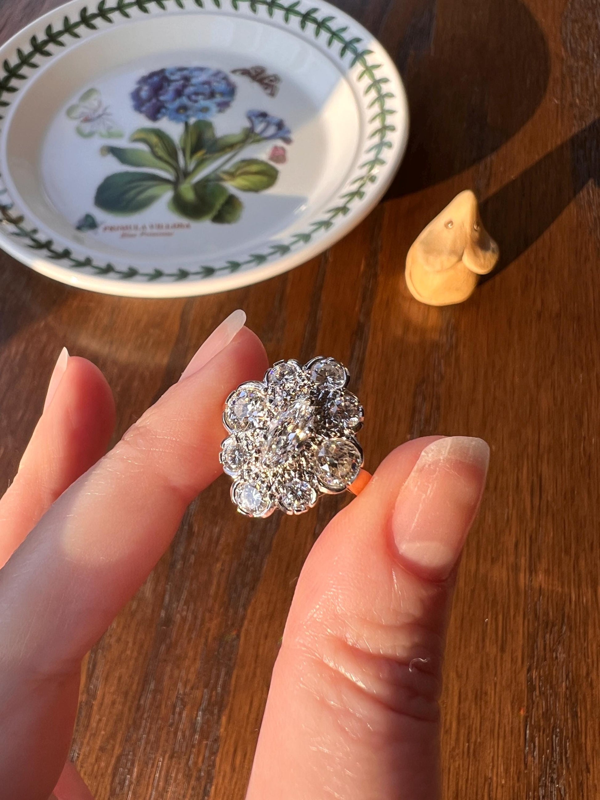 MARQUISE Antique Old Mine Cut 2.4 Carat DIAMOND Daisy Cluster Ring Eye Clean Fiery Vintage Brilliant Halo NineStone Stacker 18k Gold French