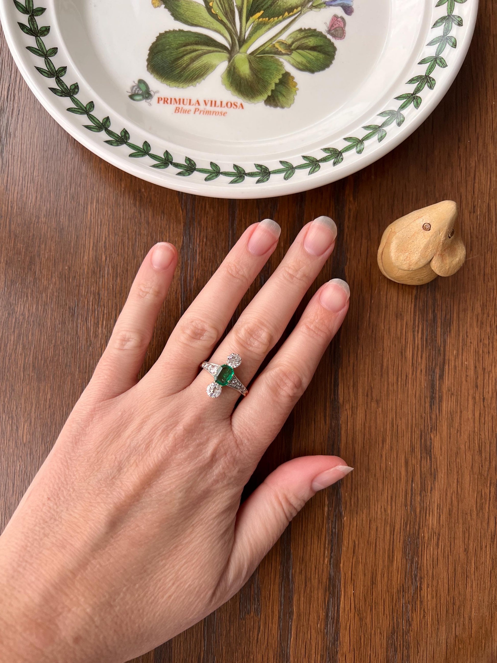 Antique Old Octagon Cut EMERALD 1.5 Carat Old Mine Cut Diamond Line Ring Edwardian Stacker Gift French 18k Gold Step Cut Octagonal