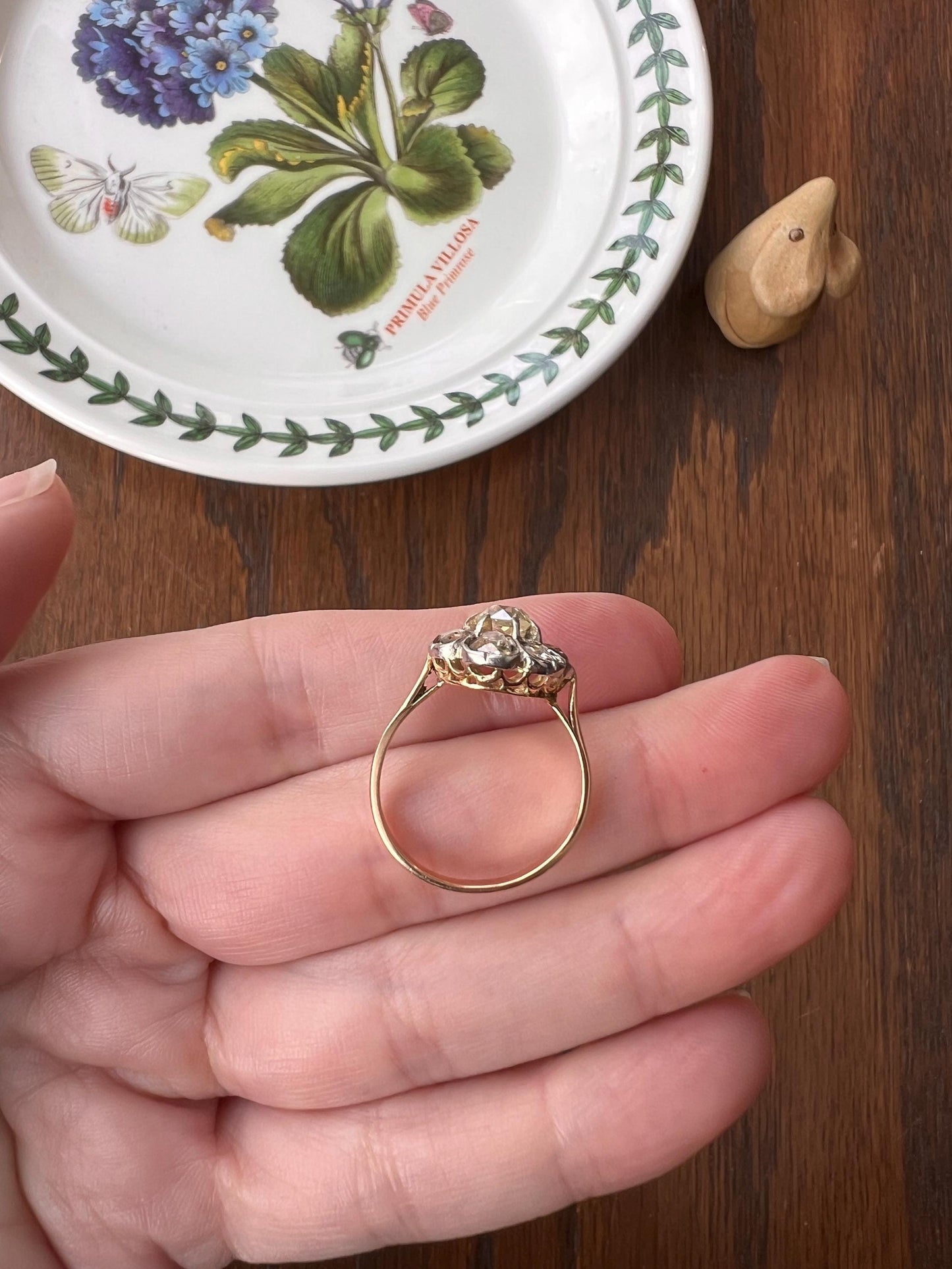 Antique Pale Yellow Center 1.75 Carat Rose Table Old Mine Cut DIAMOND Halo Cluster Ring 18k Gold Dainty Romantic Gift Daisy Stacker OMC