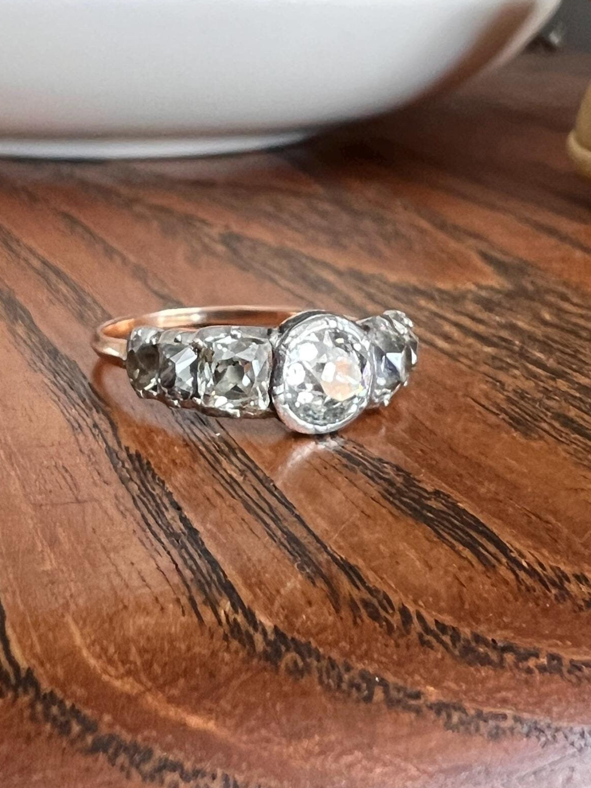 Chunky Three Carat Peruzzi Old Mine Cut DIAMOND Antique Domed Seven Stone HALF HOOP 18k Gold Ring Georgian Band