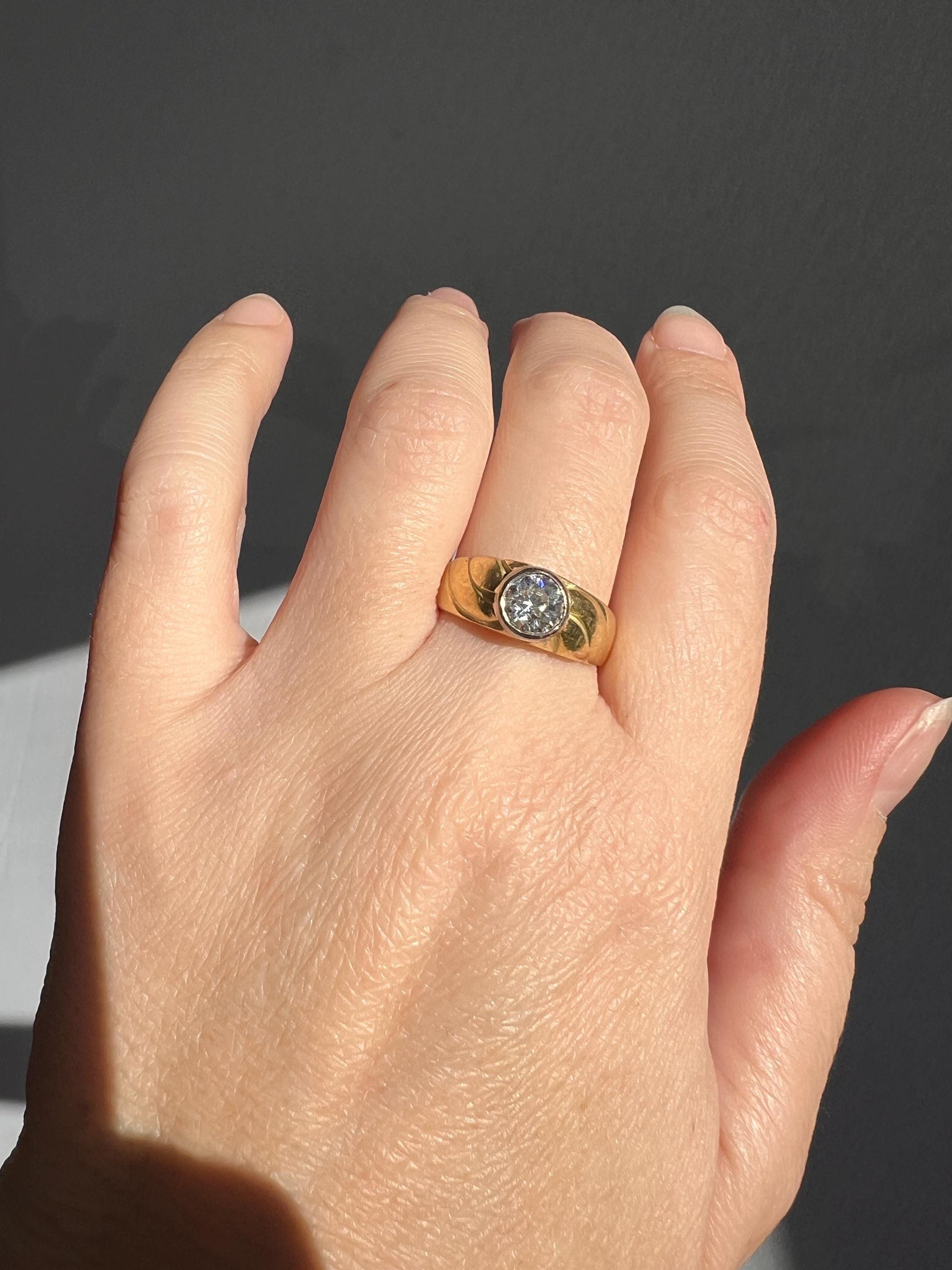 DATED c1900 Chunky .9 Carat Old Mine Cut Diamond Buttercup Gypsy Band Glowing 18k Gold Platinum Ring Glowing Stacker Wide Gift Unisex Man