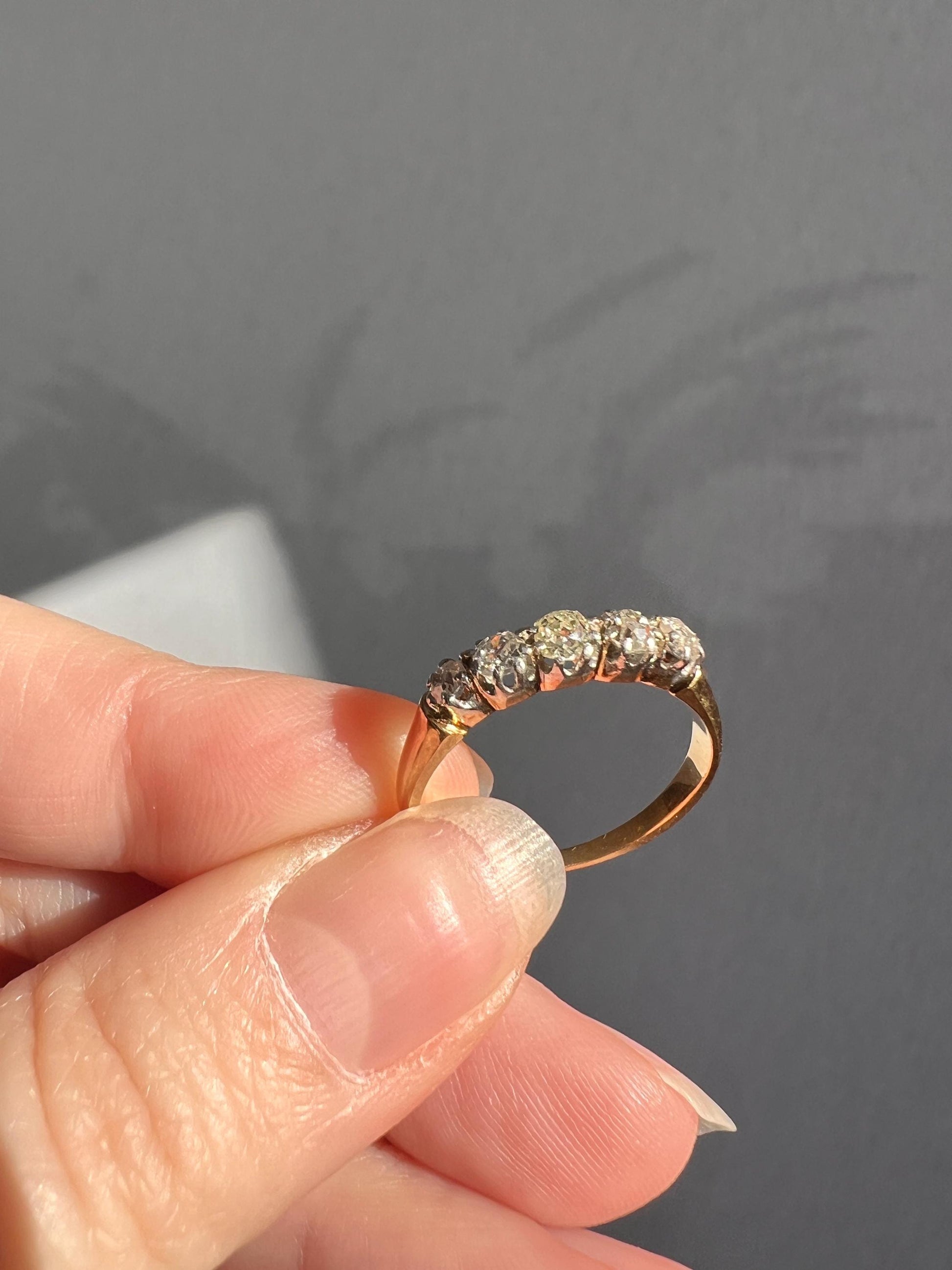 Five Stone Old Mine Cut DIAMOND Ring Victorian French Antique Hallmark 18k Gold Wedding Band Stacker Romantic Gift Dainty Minimalist OMC